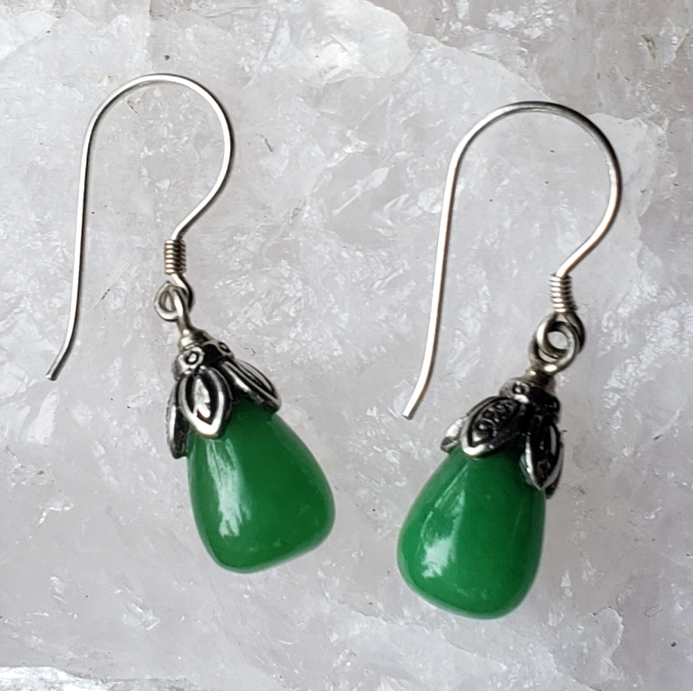 Burma Green Jade Dangle Earrings